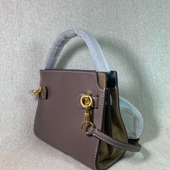 NEW Tory Burch Lee Radziwill Petite Double Clam Shell Taupe Leather Shoulder Bag - Picture 7 of 15